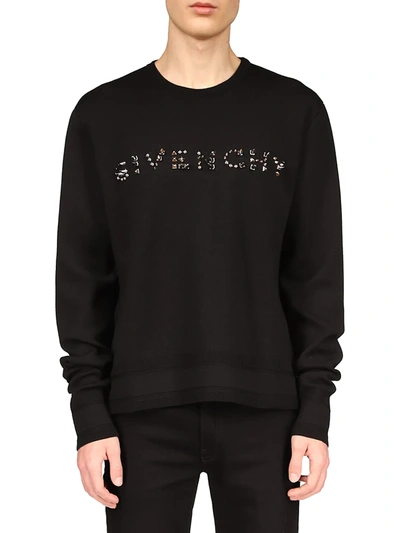 Shop Givenchy Studed Logo Crewneck Sweater In Black