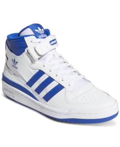 Shop Adidas Originals Men's Forum Mid Casual Sneakers From Finish Line In White, Royal