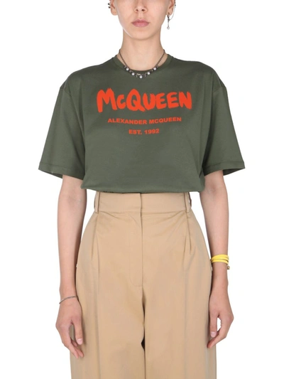 Shop Alexander Mcqueen Women's Green Cotton T-shirt