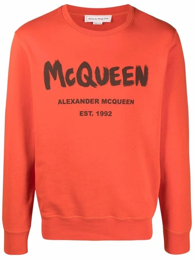 Shop Alexander Mcqueen Men's Orange Cotton Sweatshirt