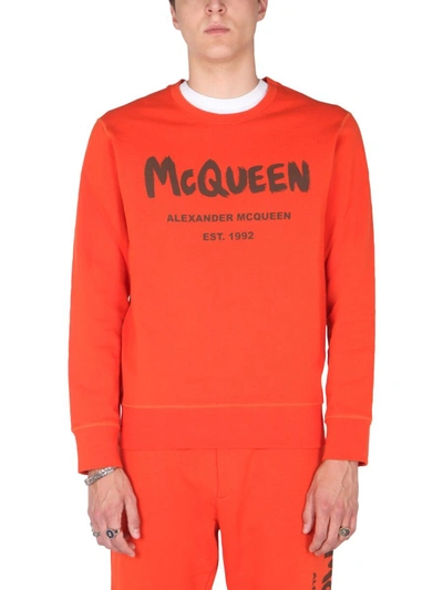 Shop Alexander Mcqueen Men's Orange Cotton Sweatshirt
