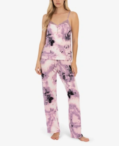 Shop Midnight Bakery Women's Sunny Print Hacci 2 Piece Pajama Set In Purple, Black