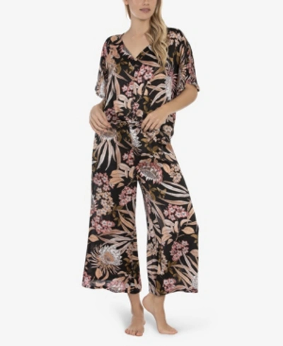 Shop Midnight Bakery Women's Molly Chiffon 2 Piece Pajama Set In Black Peach