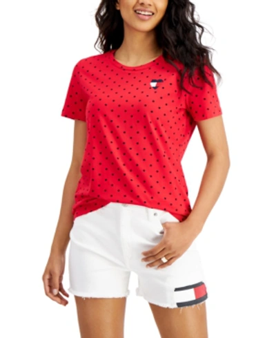 Shop Tommy Hilfiger Heart-logo T-shirt In Scarlet/sky Cap