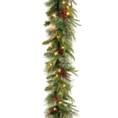 National Tree Company National Tree 9'x10" "feel Real" Colonial Garland With Berries, Cones And 50 Clear Lights In Green