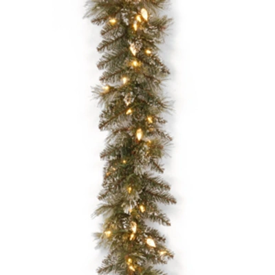 Shop National Tree Company 9' X 10" Glittery Bristle Pine Garland With 100 Soft White Led Lights With C7 Diamond Caps In Green