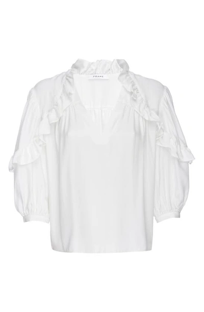 Shop Frame Cali Ruffle Trim Silk Top In Off White
