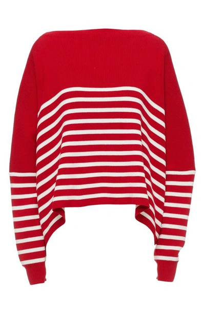 Shop Valentino Stripe Cotton Sweater In Rosso/ Avorio