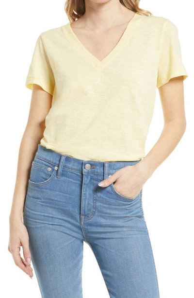 Shop Madewell Whisper Cotton V-neck T-shirt In Lemon Custard