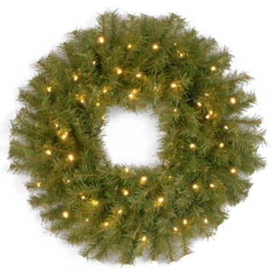 National Tree Company 30" Norwood Fir Wreath With 100 Battery Operated Led Lights In Green