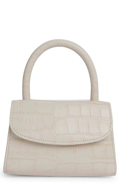 BY FAR Mini Croc-Embossed Leather Top-Handle Bag, Cream