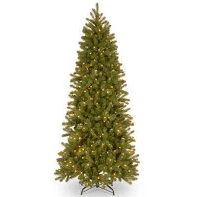 National Tree Company National Tree 7' Feel Real Downswept Douglas Fir Pencil Slim Hinged Tree With Dual Color Lights In Green