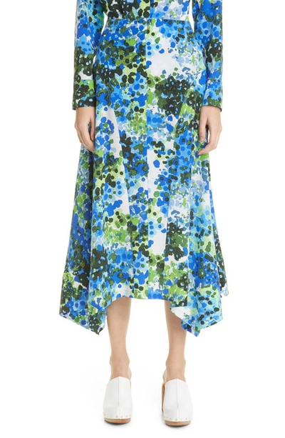 Shop Stella Mccartney Naya Floral Print Handkerchief Hem Silk Midi Skirt In Multicolor Blue