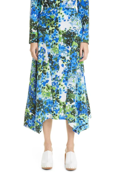 Stella Mccartney Naya Floral Print Handkerchief Hem Silk Midi Skirt In Multicolor Blue