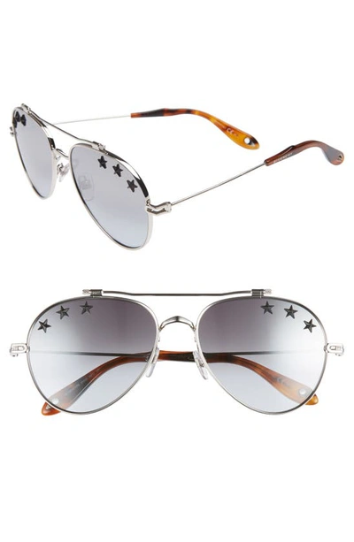 Shop Givenchy Star Detail 58mm Mirrored Aviator Sunglasses In Palladium/ Grey Azure