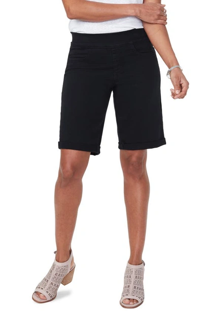 Shop Nydj Roll Cuff Pull-on Denim Shorts In Black