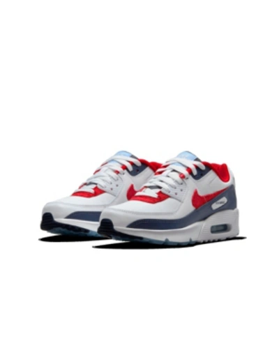 Shop Nike Big Boys Air Max 90 Casual Sneakers From Finish Line In White, Chile Red