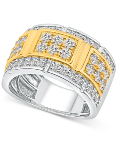 Shop Macy's Men's Diamond Ring (2 Ct. T.w.) In Two-tone 10k Gold & White Gold In Yellow Gold