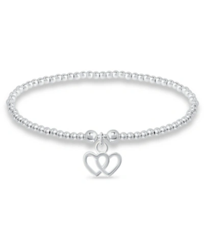 Macy's Bead Double Heart Charm Bracelet In Silver Plate In Silver