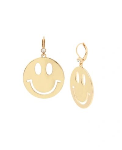 Shop Betsey Johnson Smiley Drop Earrings In Gold Tone