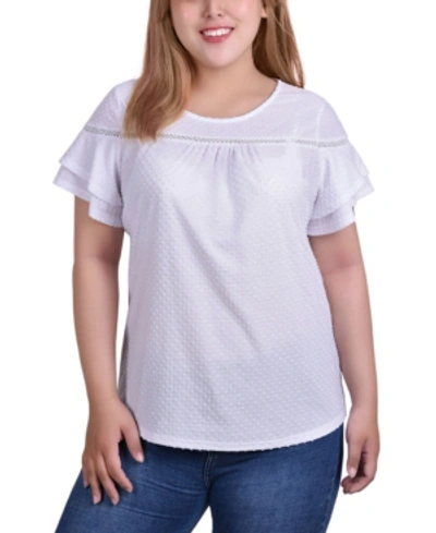 Shop Ny Collection Plus Size Short Double Flutter Sleeve Swiss Dot Top In White
