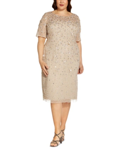 Shop Adrianna Papell Plus Size Embellished Sheath Dress In Biscotti Beige