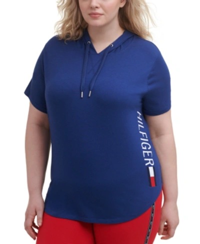 Buy Tommy Hilfiger women plus size hooded neck short sleeves logo