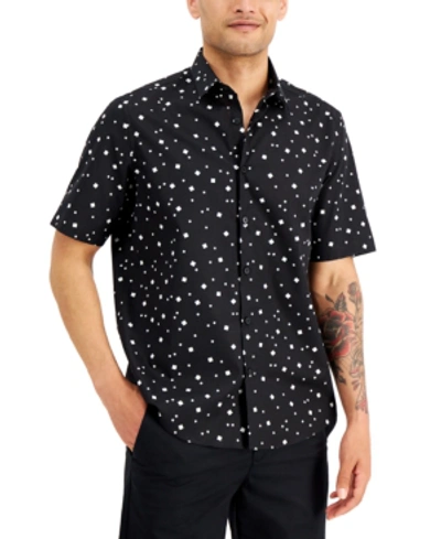 Shop Alfani Men's Abstract Geo Print Shirt, Created For Macy's In Deep Black