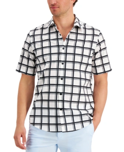 Shop Alfani Men's Windowpane Shirt, Created For Macy's In Deep Black