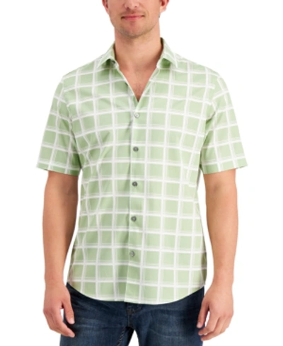 Shop Alfani Men's Windowpane Shirt, Created For Macy's In Louisiana Green