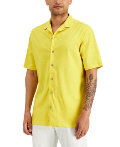 Shop Alfani Men's Solid Camp Shirt, Created For Macy's In Gold Seed