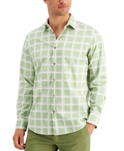 Shop Alfani Men's Windowpane Shirt, Created For Macy's In Louisiana Green