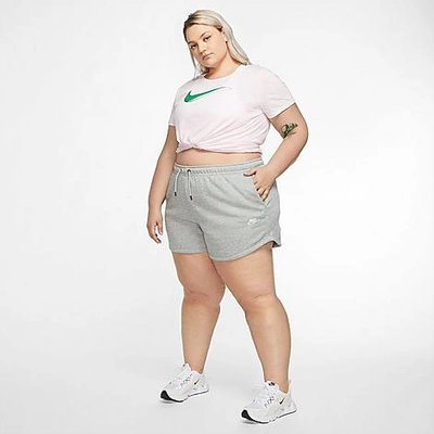 Shop Nike Women's Sportswear Essential French Terry Shorts (plus Size) In Dark Grey Heather/matte Silver/white