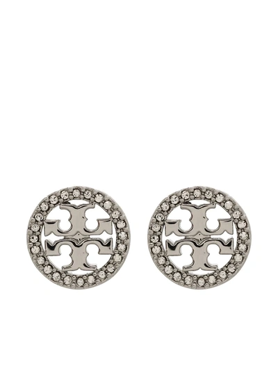 Shop Tory Burch Miller Crystal-embellished Stud Earrings In Metallic