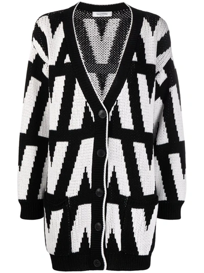 Shop Valentino Intarsia-knit Cardigan In Black