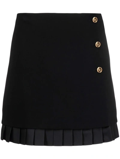Shop Versace Medusa Button Mini Skirt In Black