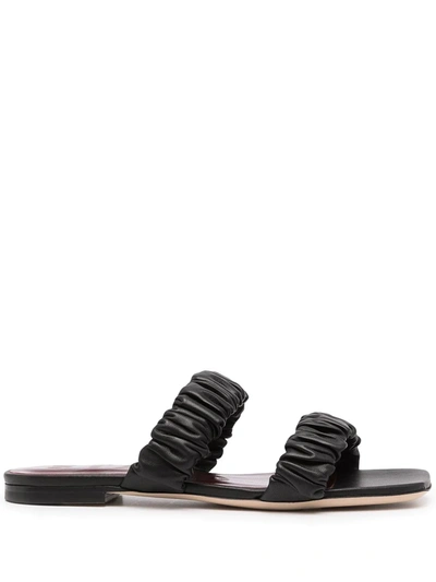 Shop Staud Maya Ruched-strap Sandals In Black