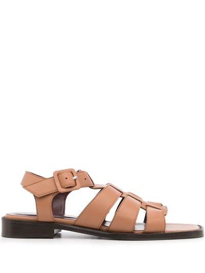Shop Staud Elsa Side-buckle Sandals In Brown