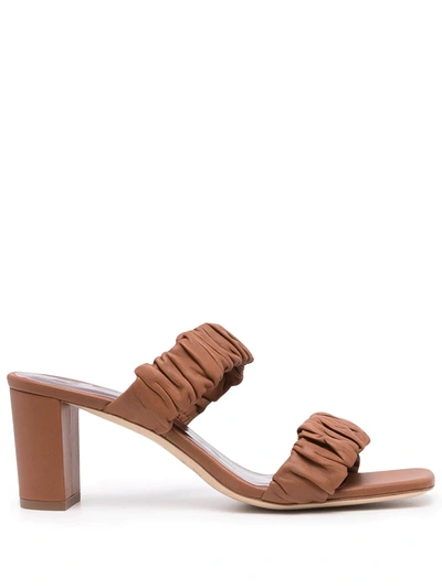 Shop Staud Frankie Ruched-strap Sandals In Brown