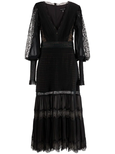 Shop Tadashi Shoji Floral-lace V-neck Dress In Black