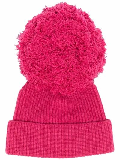 Shop Alberta Ferretti Pompom-detailed Knitted Beanie In Pink