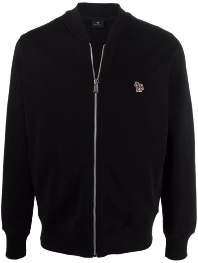 Shop Ps By Paul Smith Organic Cotton Zip-through Sweatshirt In Black
