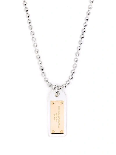 Shop Dolce & Gabbana Two-tone Military Dog Tag Necklace In Silver