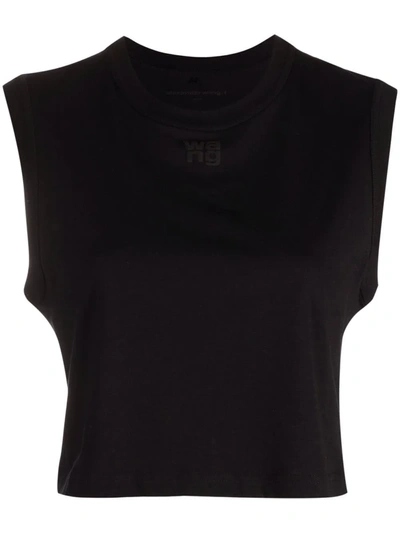 Shop Alexander Wang T Logo-print Sleeveless Top In Black