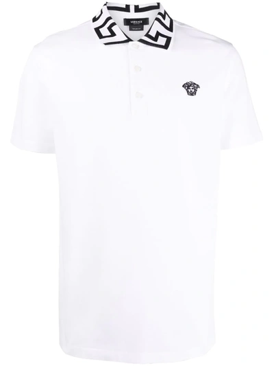 Shop Versace Greca-trim Medusa-plaque Polo Shirt In White