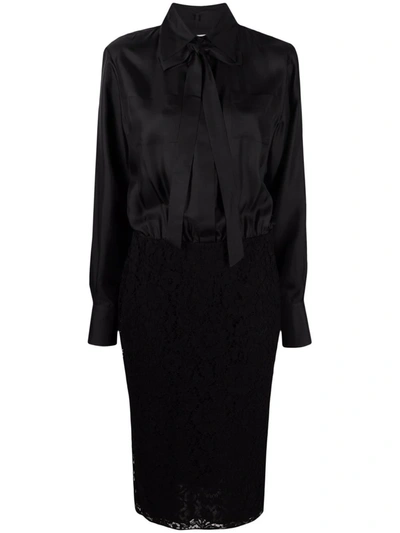 Shop Valentino Lace Panel Shirt Dress In Black