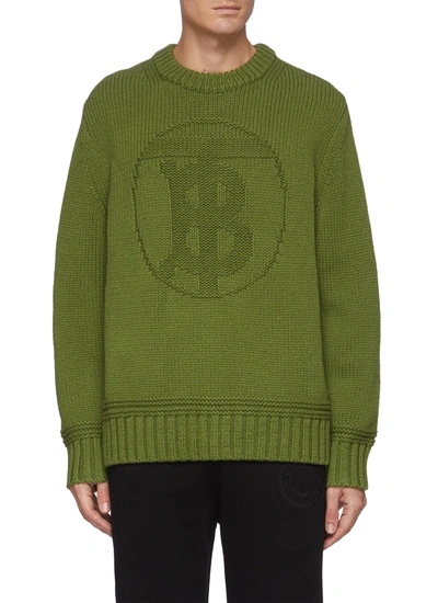 Shop Burberry 'tigwell' Logo Jacquard Cashmere Blend Sweater In Green