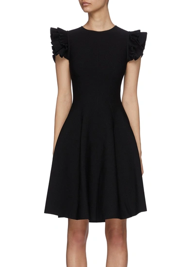 Shop Alexander Mcqueen Ruffle Sleeve Mini Dress In Black