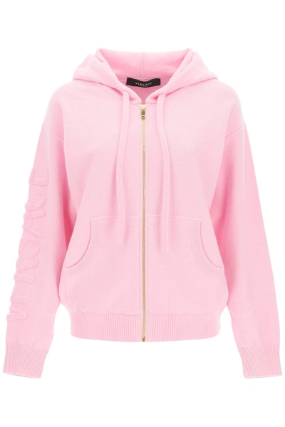 Shop Versace Wool And Cashmere Hoodie In Pink (pink)