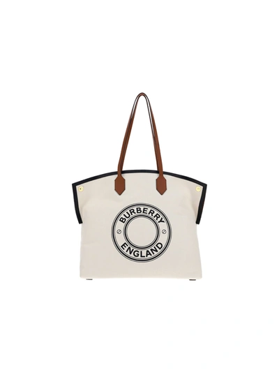 BURBERRY: Large Society Tote Bag in cotton canvas with graphic and logo -  Natural